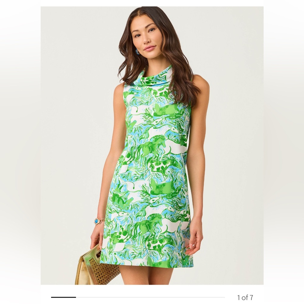 Lilly Pulitzer Payson Green and White Sleeveless Shift Dress